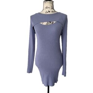 Stitch & Pine Ribbed Cutout Shrug Bodycon Mini Dress Blue Lavander Large Preppy